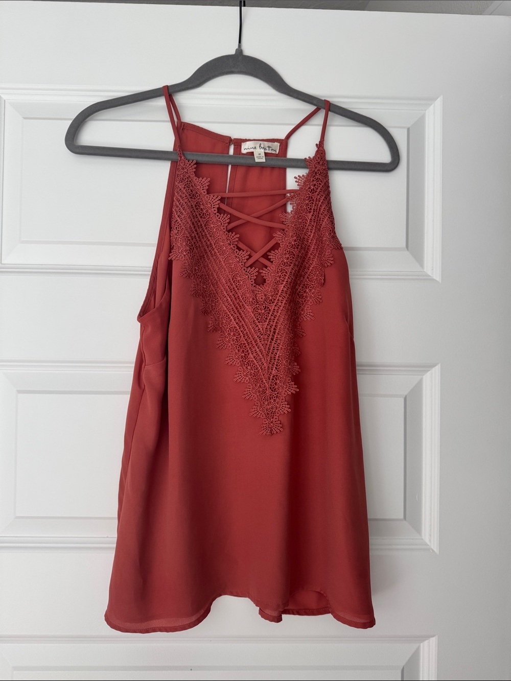 nine britton Brick Red Crochet V-Neck Strappy Cami